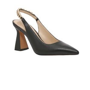 Vince Camuto Black LEATHER Slingback Heels with Chain size 9M 40